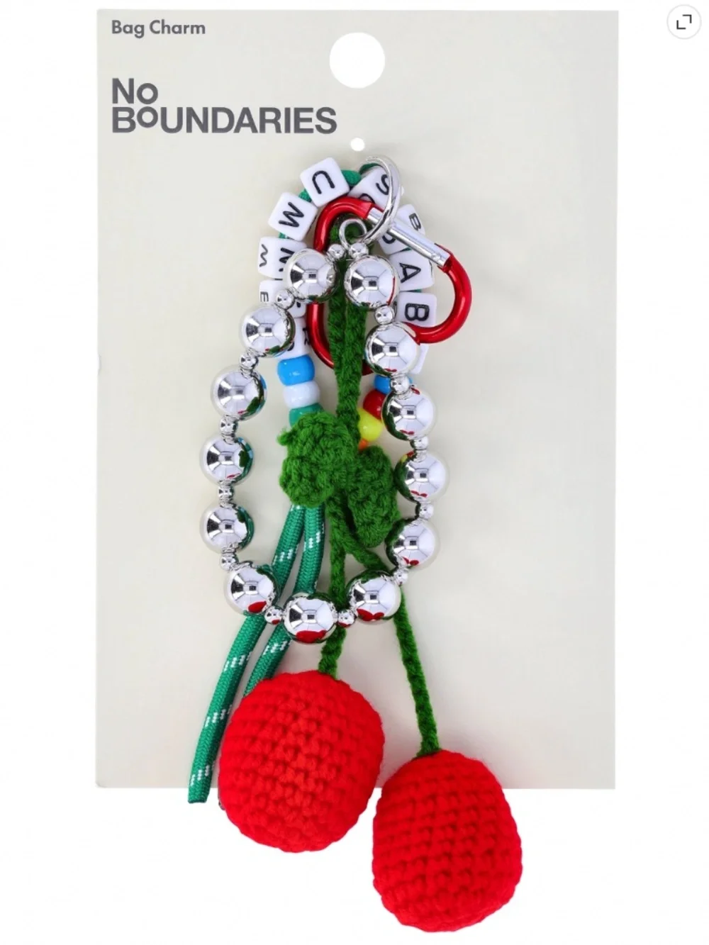 No Boundaries Women's Festival Bag Charm, Red Crochet Cherry